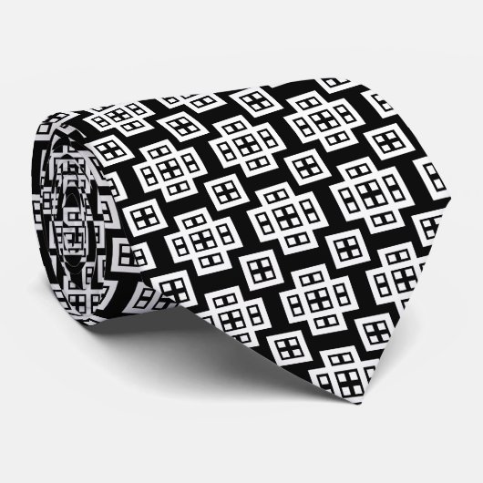 Geometric 030614 - White on Black Stropdas (Opgerold)
