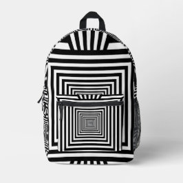 Geometric 3D Black and White Backpack — Stylish an Bedrukte Rugzak