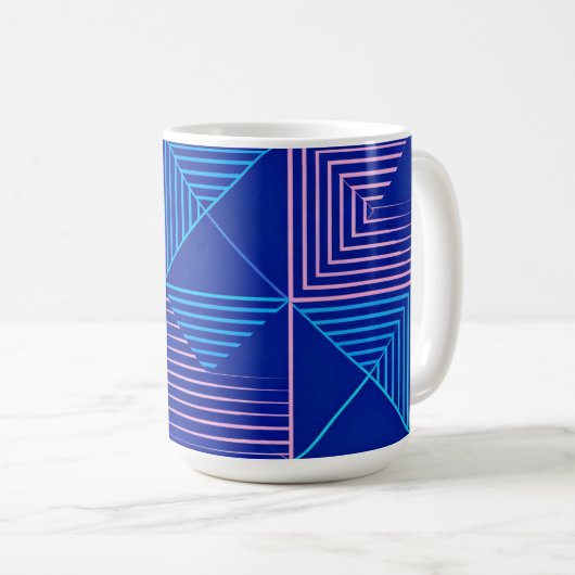 Geometric Abstract Mug Blue Pink Neon Pattern Coff (Devant droit)