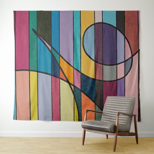 Geometric Abstract with Bold Stripes and Curves Wandkleed (In Situ (horizontaal))