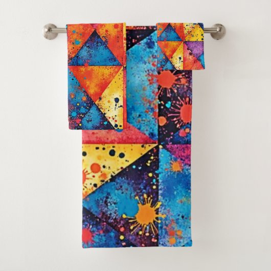 Geometric Art: Vibrant Chaos Bad Handdoek (Insitu)