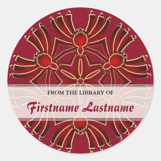 Geometric Azteck Spiderz : Red Gold Bookplate Stic Ronde Sticker (Voorkant)