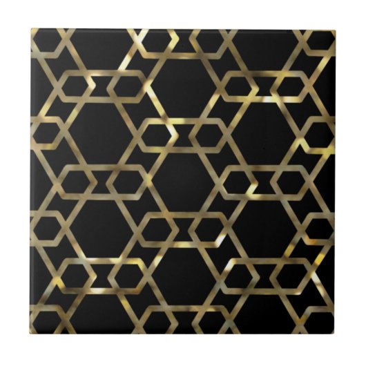 Geometric Black en Gold Tegeltje (Voorkant)
