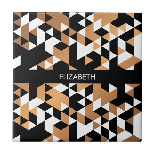 Geometric Black en Golden Pattern Tegeltje (Voorkant)