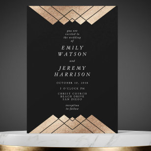 Geometric Black Gold Gatsby Wedding Invitation Kaart