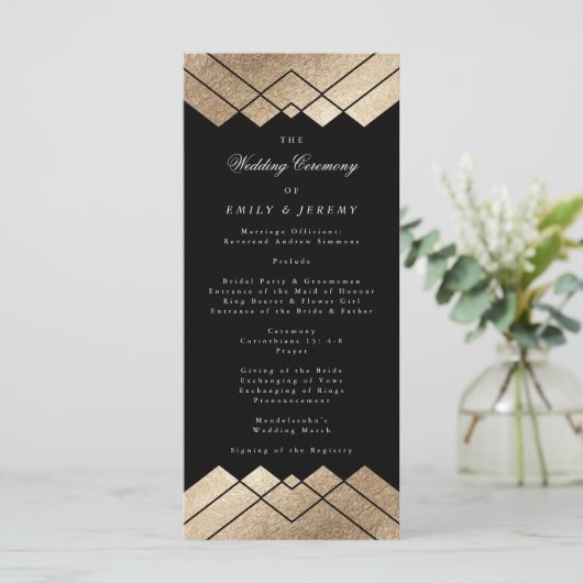 Geometric Black Gold Gatsby Wedding Program Programma (Staand voorkant)