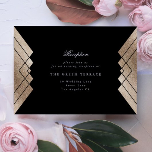 Geometric Black Gold Gatsby Wedding Reception Card Informatiekaartje