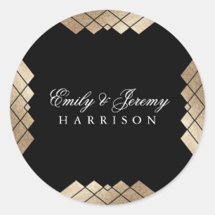 Geometric Black Gold Gatsby Wedding Ronde Sticker