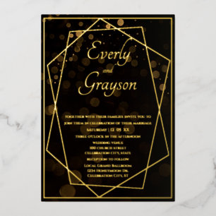 Geometric Black & Gold Wedding Folie Uitnodiging