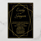 Geometric Black & Gold Wedding Folie Uitnodiging (Voorkant)