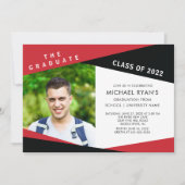 Geometric Black & Red Photo Afstuderen Invitation Kaart (Voorkant)