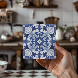 Geometric Blue and White Lisbon Ceramic Tile Art Tegeltje
