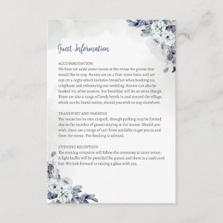Geometric Blue Florals Guest Info Kaart