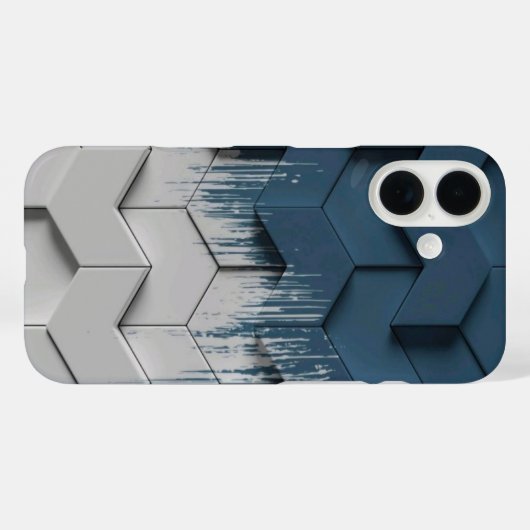 Geometric Blue & White Chevron Hexagon Phone Case (Achterkant (horizontaal))