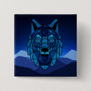 Geometric Blue Wolf Vierkante Button 5,1 Cm