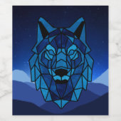 Geometric Blue Wolf Wijn Etiket (Enkel label)
