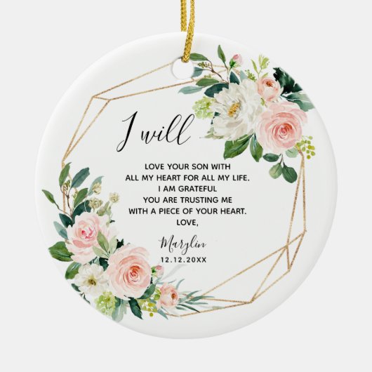 Geometric Blush Floral Moeder van de Groom Keramisch Ornament (Voorkant)