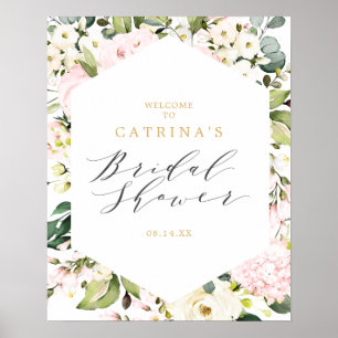 Geometric Blush Floral Vrijgezellenfeest Welkomstt Poster