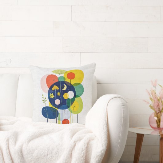 Geometric Botanical Moon Star Abstract Folk Art Kussen (Bank)