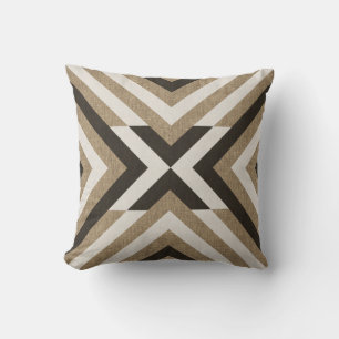 Geometric Brown Faux Burlap Kussen