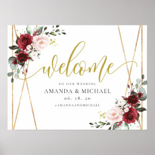 Geometric Burgundy floral Welcome Weddenschap Poster