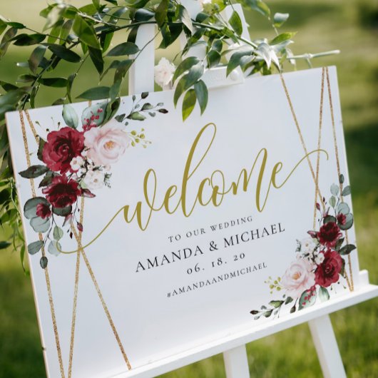 Geometric Burgundy floral Welcome Weddenschap Poster