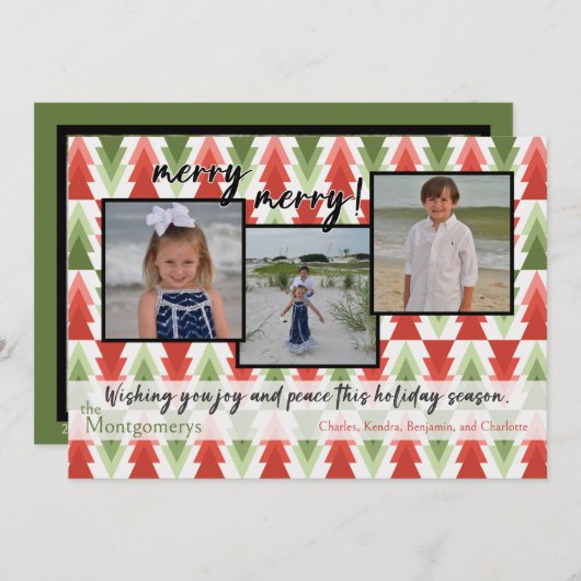 Geometric Christmas Tree Grove Flat Holiday Card Feestdagenkaart (Voorkant / Achterkant)