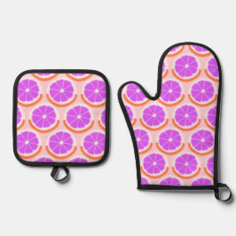 Geometric Citrus Fruit Slice Pink Lemonade Ovenwant & Pannenlap Set