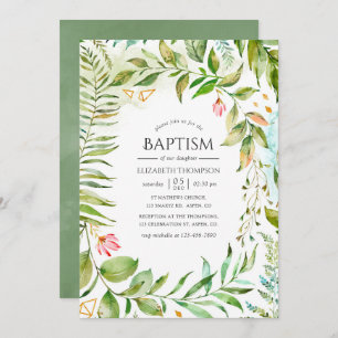 Geometric Crystal Greenery Baptisme Kaart