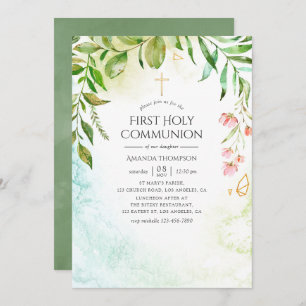 Geometric Crystal Greenery Heilige Communie Kaart