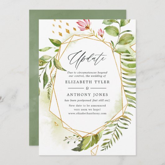 Geometric Crystal Greenery Wedding Update Kaart (Voorkant / Achterkant)