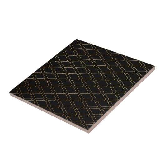 Geometric Cube Pattern Tegel - Zwart en Goud Tegeltje (Zijkant)