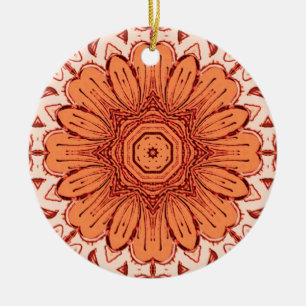 Geometric Daisy Pattern in Mandarin Oranje Cerami Keramisch Ornament