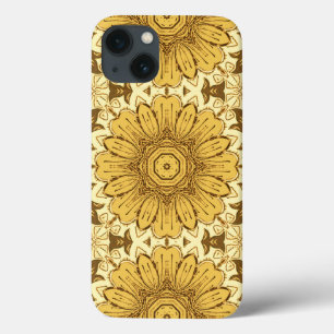 Geometric Daisy Pattern in Mustard Gold iPhone 13 Hoesje
