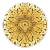 Geometric Daisy Pattern in Mustard Gold Keramische Knop (Voorkant)