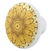 Geometric Daisy Pattern in Mustard Gold Keramische Knop (Rechts)