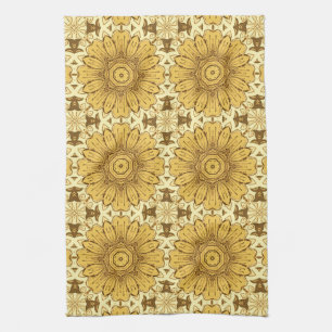 Geometric Daisy Pattern in Mustard Gold Kitchen T Theedoek