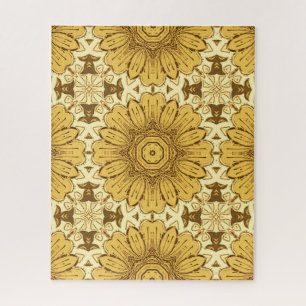 Geometric Daisy Pattern in Mustard Gold Legpuzzel