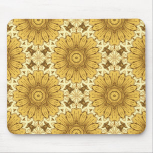 Geometric Daisy Pattern in Mustard Gold Muismat