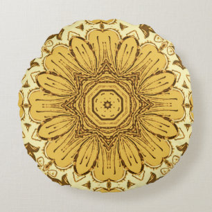 Geometric Daisy Pattern in Mustard Gold Rond Kussen