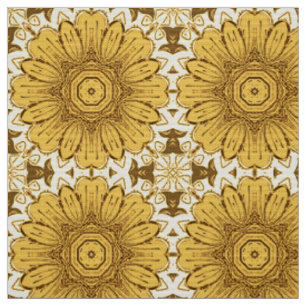 Geometric Daisy Pattern in Mustard Gold Stof