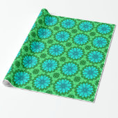 Geometric Daisy Pattern in Turquoise en Green Cadeaupapier (Uitgerold)