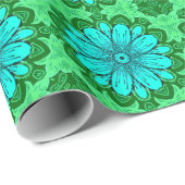 Geometric Daisy Pattern in Turquoise en Green Cadeaupapier (Rol Hoek)