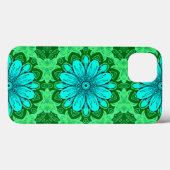 Geometric Daisy Pattern in Turquoise en Green Case-Mate iPhone Case (Achterkant (horizontaal))