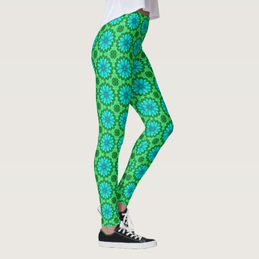 Geometric Daisy Pattern in Turquoise en Green Leggings (Rechts)