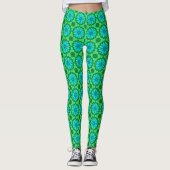 Geometric Daisy Pattern in Turquoise en Green Leggings (Voorkant)