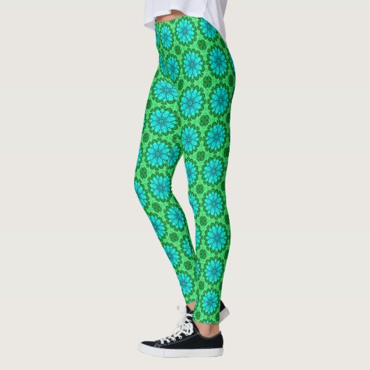 Geometric Daisy Pattern in Turquoise en Green Leggings (Links)