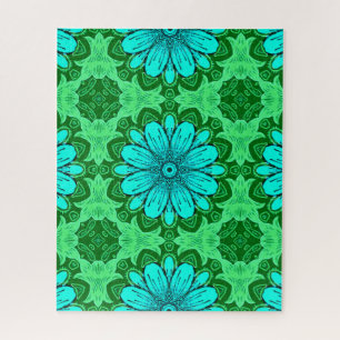 Geometric Daisy Pattern in Turquoise en Green Legpuzzel