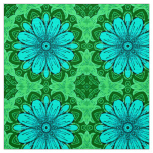 Geometric Daisy Pattern in Turquoise en Green Stof