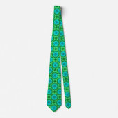 Geometric Daisy Pattern in Turquoise en Green Stropdas (Voorkant)